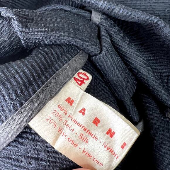 MARNI Brocade Textured Navy Trench Jacket Navy Blue Snap Button Mid Length 40 - Picture 9 of 12